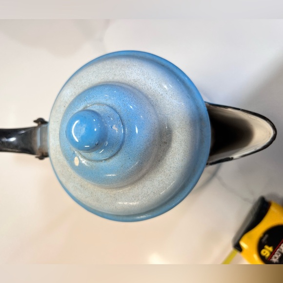 Antique Blue and White Enamelware Coffee Pot Flowers Stewart W Virginia - Picture 7 of 9